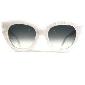 Morgenthal Frederics Sunglasses MAE COL 275 White Cat Eye Frames w/ Blue Lenses